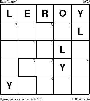 The grouppuzzles.com Easy Leroy puzzle for Tuesday January 27, 2026 with the first 3 steps marked