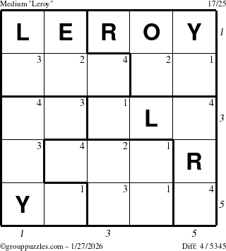 The grouppuzzles.com Medium Leroy puzzle for Tuesday January 27, 2026 with all 4 steps marked
