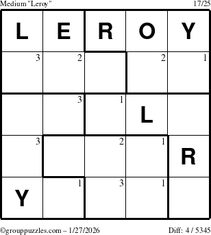 The grouppuzzles.com Medium Leroy puzzle for Tuesday January 27, 2026 with the first 3 steps marked