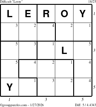 The grouppuzzles.com Difficult Leroy puzzle for Tuesday January 27, 2026, suitable for printing, with all 5 steps marked