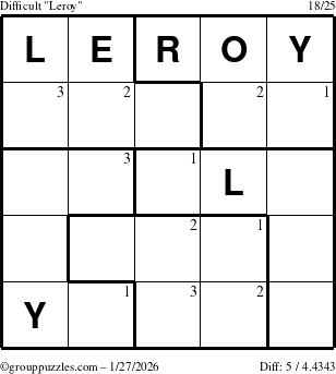 The grouppuzzles.com Difficult Leroy puzzle for Tuesday January 27, 2026 with the first 3 steps marked