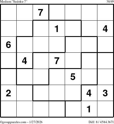 The grouppuzzles.com Medium Sudoku-7 puzzle for Tuesday January 27, 2026