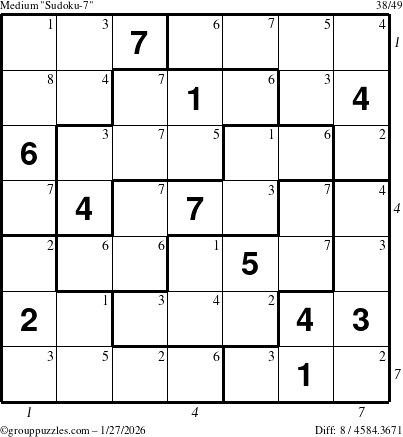 The grouppuzzles.com Medium Sudoku-7 puzzle for Tuesday January 27, 2026, suitable for printing, with all 8 steps marked