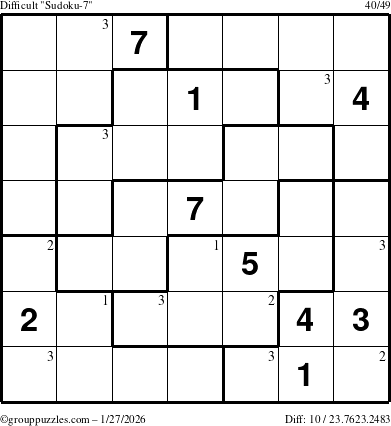 The grouppuzzles.com Difficult Sudoku-7 puzzle for Tuesday January 27, 2026 with the first 3 steps marked