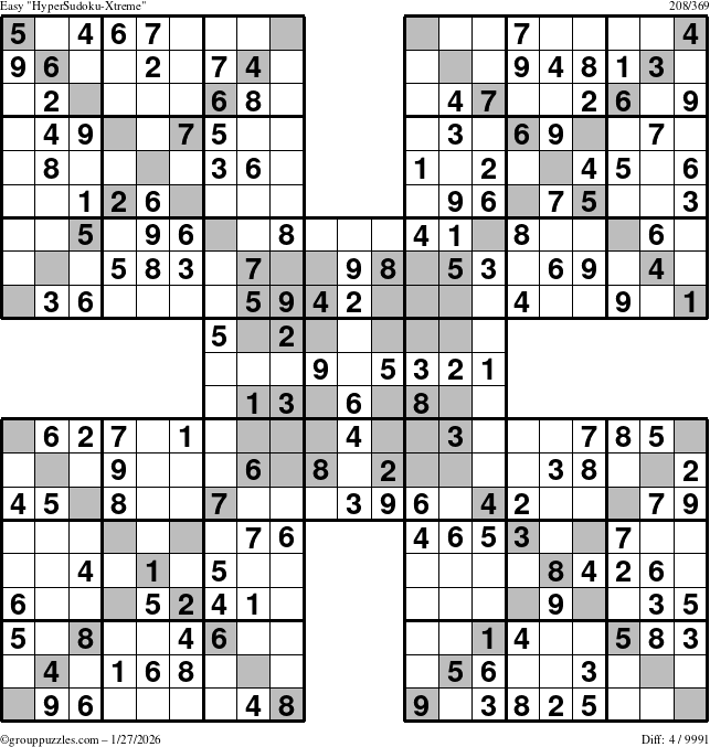 The grouppuzzles.com Easy HyperSudoku-Xtreme puzzle for Tuesday January 27, 2026