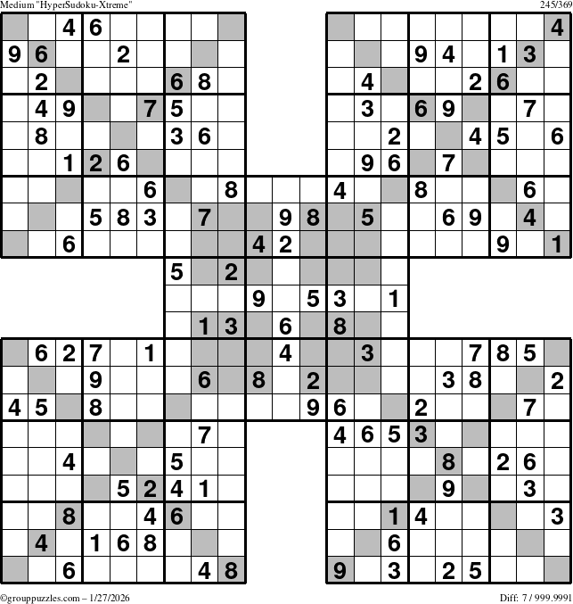 The grouppuzzles.com Medium HyperSudoku-Xtreme puzzle for Tuesday January 27, 2026
