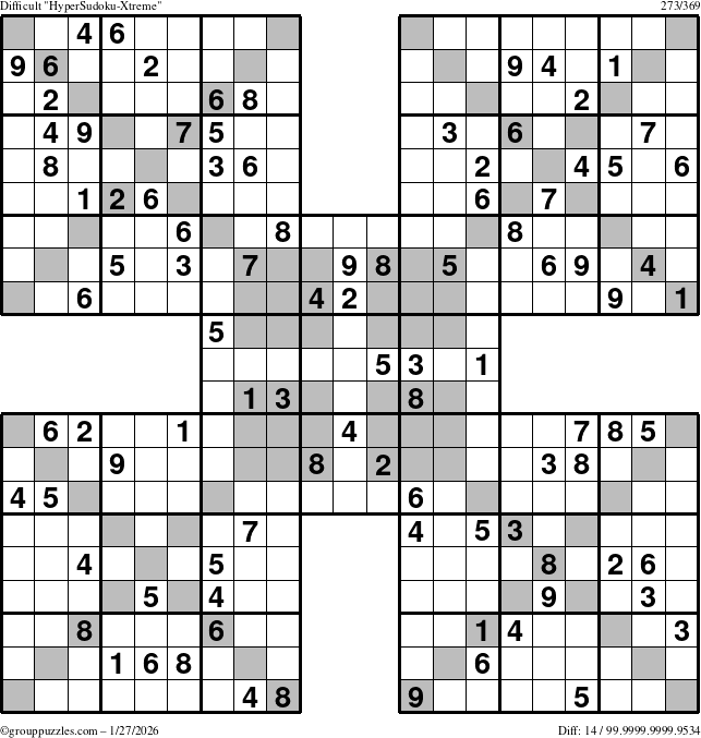 The grouppuzzles.com Difficult HyperSudoku-Xtreme puzzle for Tuesday January 27, 2026