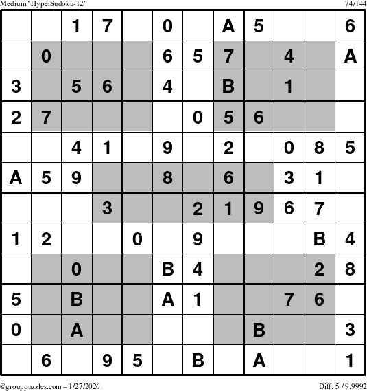 The grouppuzzles.com Medium HyperSudoku-12 puzzle for Tuesday January 27, 2026