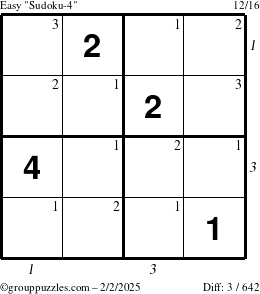 The grouppuzzles.com Easy Sudoku-4 puzzle for Sunday February 2, 2025 with all 3 steps marked