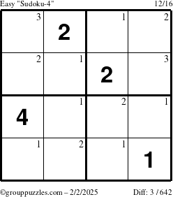 The grouppuzzles.com Easy Sudoku-4 puzzle for Sunday February 2, 2025 with the first 3 steps marked