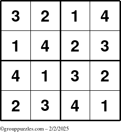 The grouppuzzles.com Answer grid for the Sudoku-4 puzzle for Sunday February 2, 2025