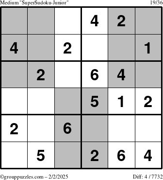 The grouppuzzles.com Medium SuperSudoku-Junior puzzle for Sunday February 2, 2025