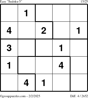 The grouppuzzles.com Easy Sudoku-5 puzzle for Sunday February 2, 2025