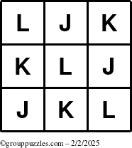 The grouppuzzles.com Answer grid for the TicTac-JKL puzzle for Sunday February 2, 2025