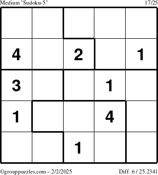 The grouppuzzles.com Medium Sudoku-5 puzzle for Sunday February 2, 2025