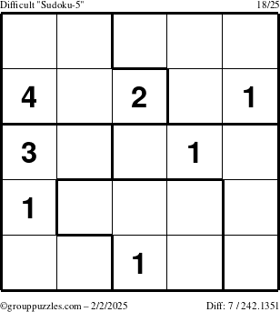 The grouppuzzles.com Difficult Sudoku-5 puzzle for Sunday February 2, 2025