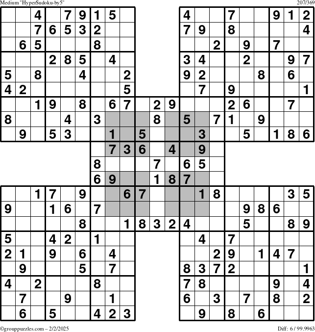 The grouppuzzles.com Medium HyperSudoku-by5 puzzle for Sunday February 2, 2025