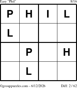The grouppuzzles.com Easy Phil puzzle for Friday June 12, 2026