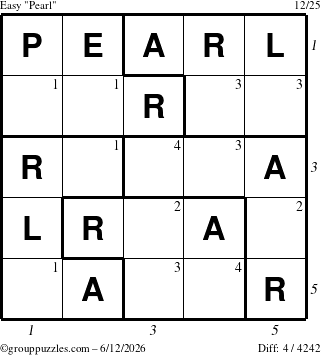The grouppuzzles.com Easy Pearl puzzle for Friday June 12, 2026 with all 4 steps marked