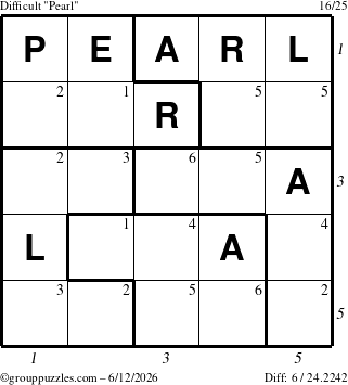 The grouppuzzles.com Difficult Pearl puzzle for Friday June 12, 2026 with all 6 steps marked