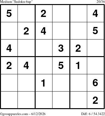 The grouppuzzles.com Medium Sudoku-6up puzzle for Friday June 12, 2026