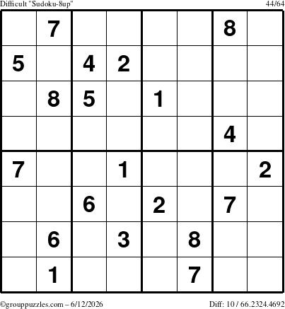 The grouppuzzles.com Difficult Sudoku-8up puzzle for Friday June 12, 2026