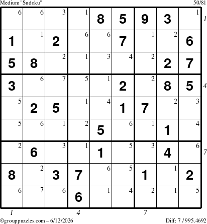The grouppuzzles.com Medium Sudoku puzzle for Friday June 12, 2026 with all 7 steps marked