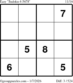 The grouppuzzles.com Easy Sudoku-4-5678 puzzle for Wednesday January 7, 2026
