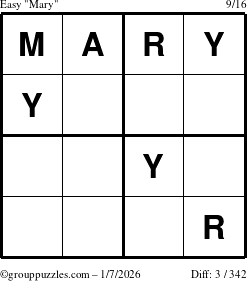 The grouppuzzles.com Easy Mary puzzle for Wednesday January 7, 2026