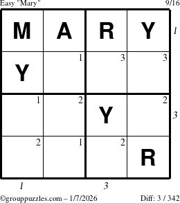 The grouppuzzles.com Easy Mary puzzle for Wednesday January 7, 2026, suitable for printing, with all 3 steps marked