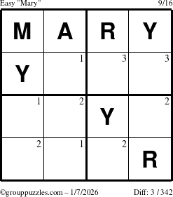 The grouppuzzles.com Easy Mary puzzle for Wednesday January 7, 2026 with the first 3 steps marked