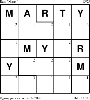 The grouppuzzles.com Easy Marty puzzle for Wednesday January 7, 2026 with the first 3 steps marked