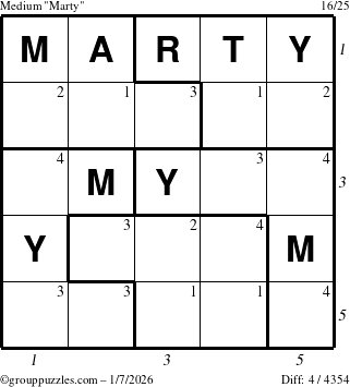 The grouppuzzles.com Medium Marty puzzle for Wednesday January 7, 2026, suitable for printing, with all 4 steps marked