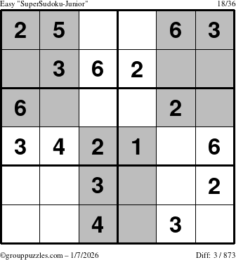The grouppuzzles.com Easy SuperSudoku-Junior puzzle for Wednesday January 7, 2026