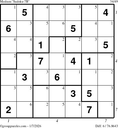 The grouppuzzles.com Medium Sudoku-7B puzzle for Wednesday January 7, 2026 with all 6 steps marked