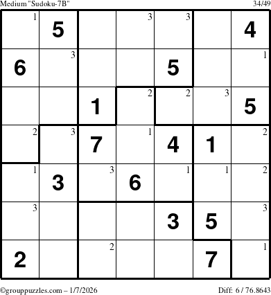 The grouppuzzles.com Medium Sudoku-7B puzzle for Wednesday January 7, 2026 with the first 3 steps marked