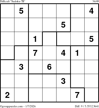The grouppuzzles.com Difficult Sudoku-7B puzzle for Wednesday January 7, 2026