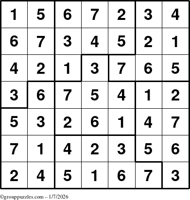 The grouppuzzles.com Answer grid for the Sudoku-7B puzzle for Wednesday January 7, 2026