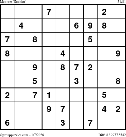 The grouppuzzles.com Medium Sudoku puzzle for Wednesday January 7, 2026