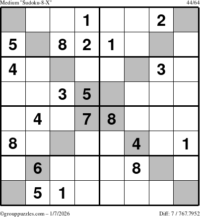 The grouppuzzles.com Medium Sudoku-8-X puzzle for Wednesday January 7, 2026