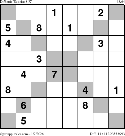 The grouppuzzles.com Difficult Sudoku-8-X puzzle for Wednesday January 7, 2026