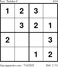 The grouppuzzles.com Easy Sudoku-4 puzzle for Thursday July 10, 2025
