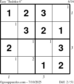 The grouppuzzles.com Easy Sudoku-4 puzzle for Thursday July 10, 2025 with all 2 steps marked