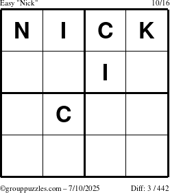 The grouppuzzles.com Easy Nick puzzle for Thursday July 10, 2025