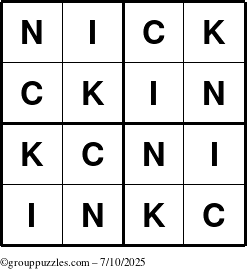 The grouppuzzles.com Answer grid for the Nick puzzle for Thursday July 10, 2025