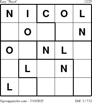 The grouppuzzles.com Easy Nicol puzzle for Thursday July 10, 2025