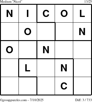 The grouppuzzles.com Medium Nicol puzzle for Thursday July 10, 2025