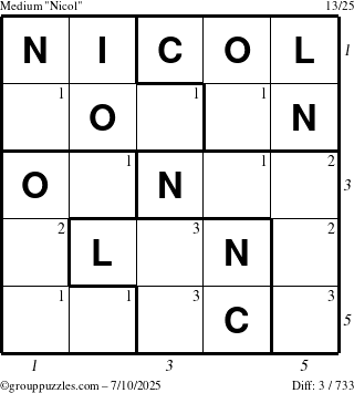 The grouppuzzles.com Medium Nicol puzzle for Thursday July 10, 2025 with all 3 steps marked