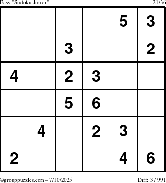 The grouppuzzles.com Easy Sudoku-Junior puzzle for Thursday July 10, 2025