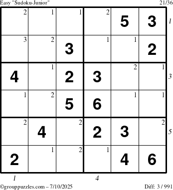 The grouppuzzles.com Easy Sudoku-Junior puzzle for Thursday July 10, 2025 with all 3 steps marked